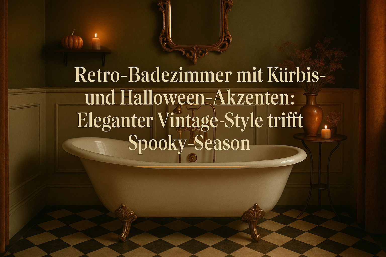 Retro-Badezimmer mit Kürbis- und Halloween-Akzenten: Eleganter Vintage-Style trifft Spooky-Season